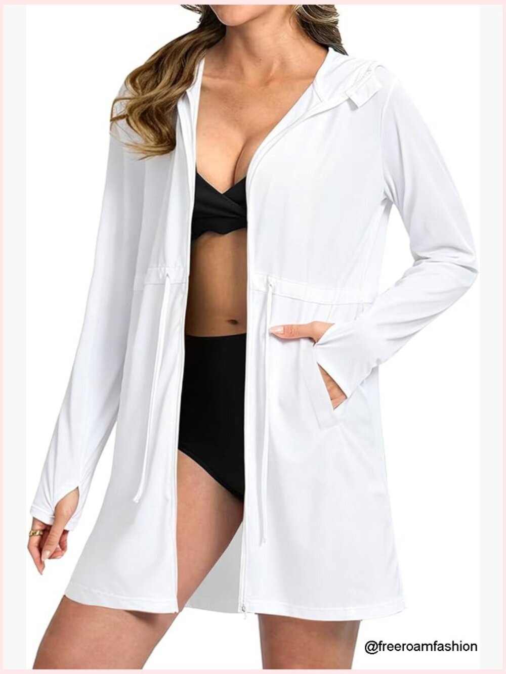 UPF 50+ Long Sleeve Swim Cover Up Hoodie Jacket Lightweight Quick Dry